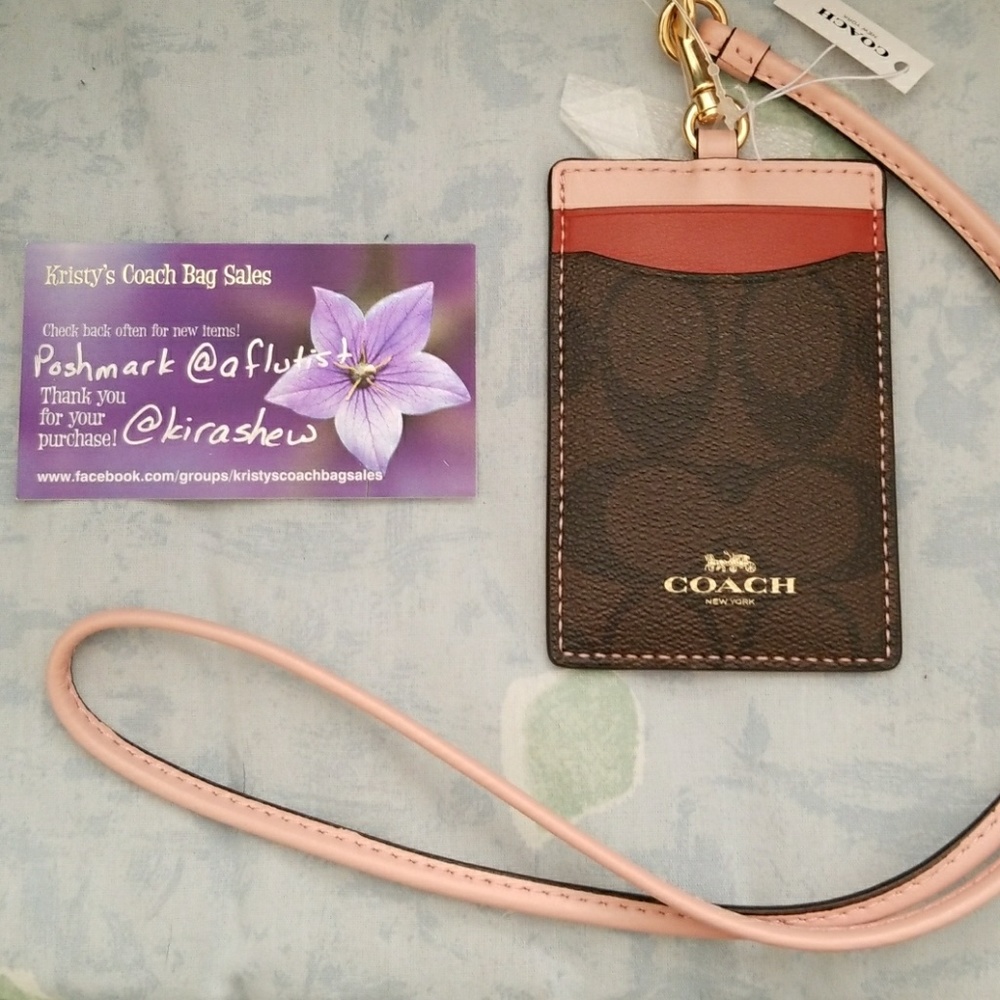 NWT Coach id badge lanyard in pink,brown,red